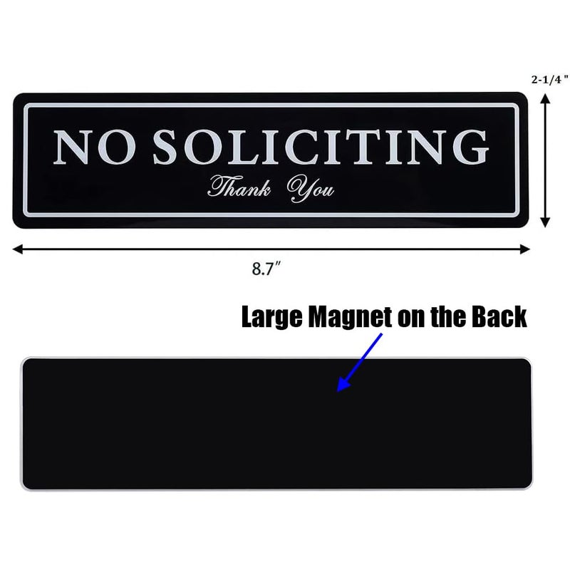 Kichwit No Soliciting Sign with Magnets on The Back, 8.7 x 2.3 Inches, No Soliciting Magnet for Door, Keeps Unwanted Visitors Away, Double Sided Adhesive Included (Black) - Image 2